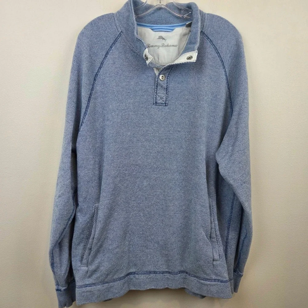 Tommy Bahama Cedar Springs Mens XL Blue Quarter Snap Pullover Sweater Mock Neck